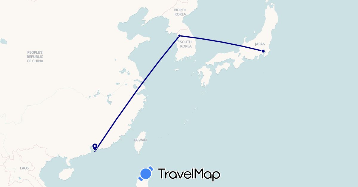 TravelMap itinerary: driving in Hong Kong, Japan, South Korea (Asia)